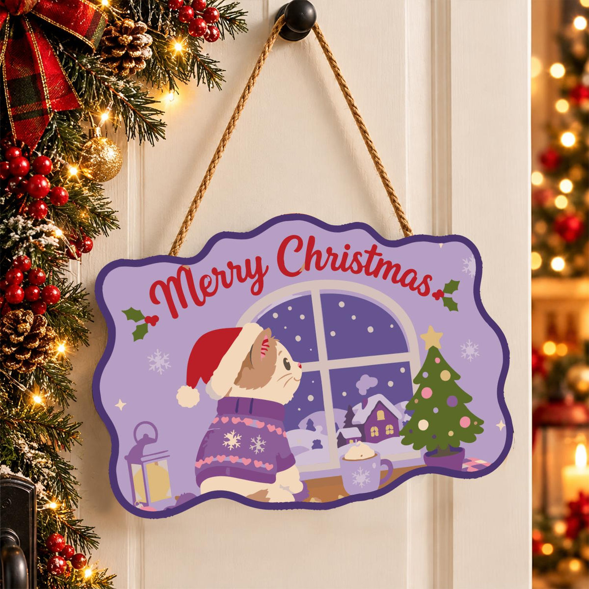 Sweater Cat at the Snowy Window paint by numbers hanging sign – image 16