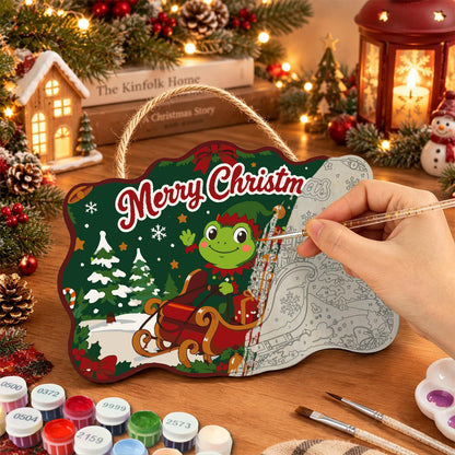 Frog in a Red Sleigh paint by numbers hanging sign – image 7