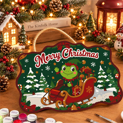 Frog in a Red Sleigh paint by numbers hanging sign – image 8