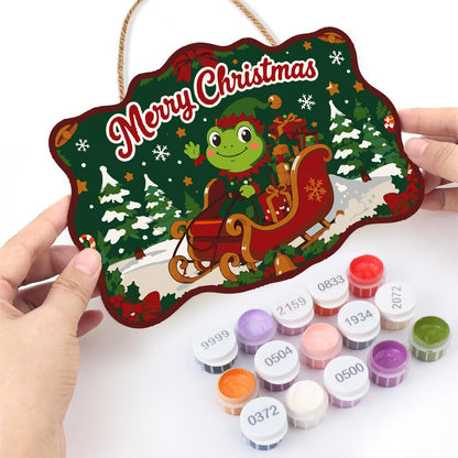 Frog in a Red Sleigh paint by numbers hanging sign – image 9