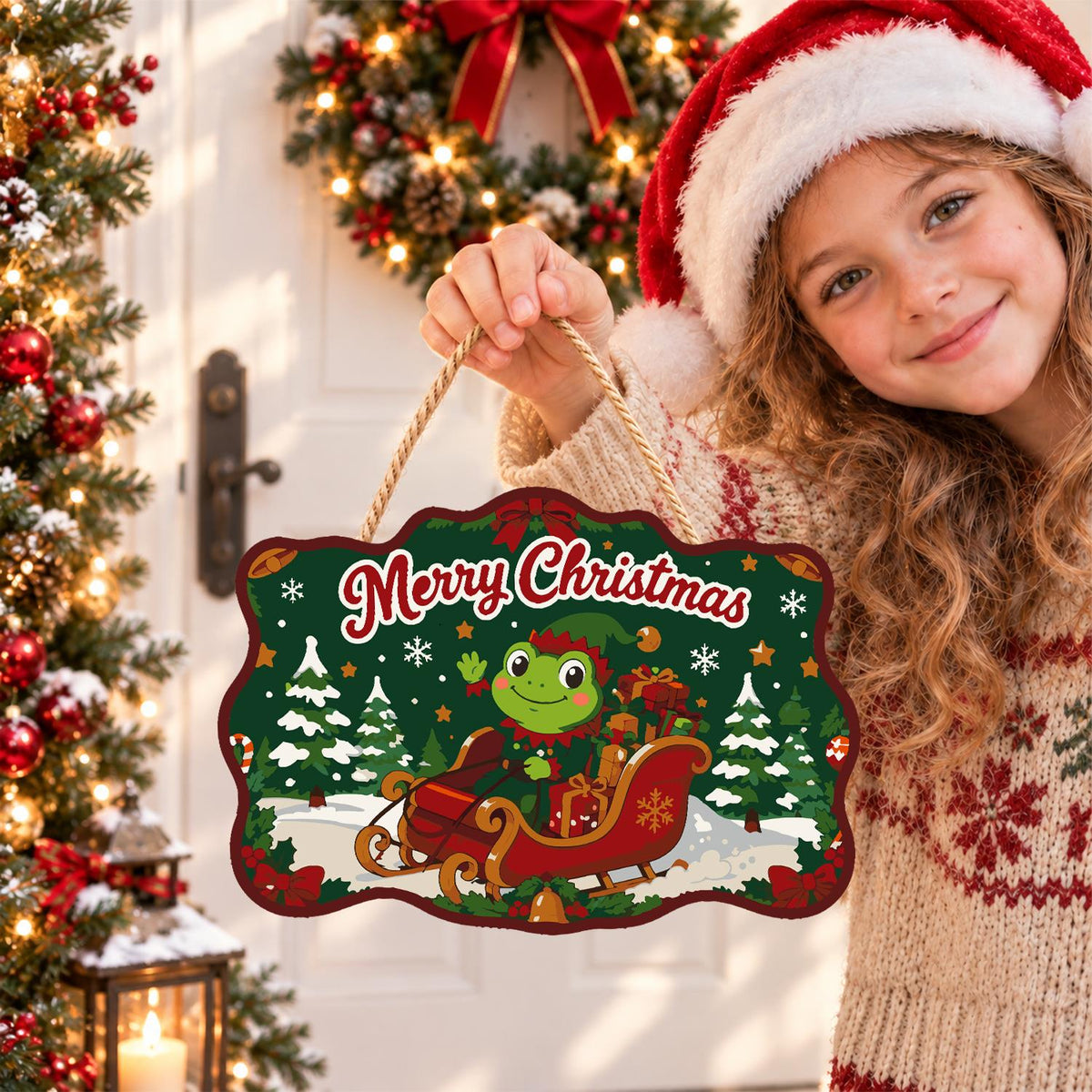 Frog in a Red Sleigh paint by numbers hanging sign – image 13