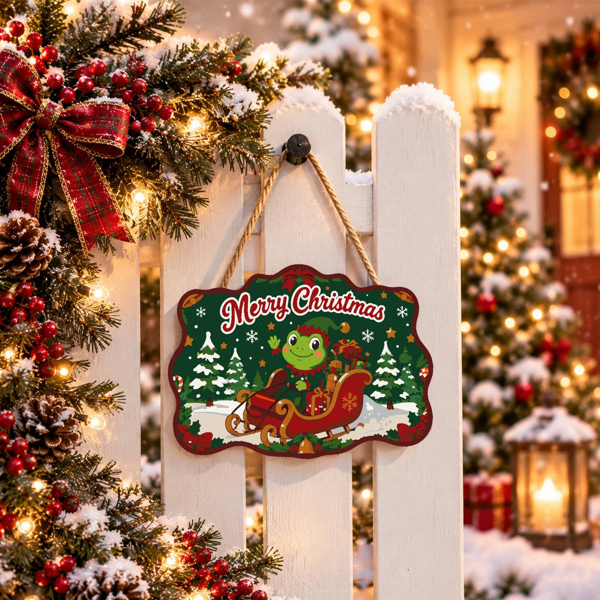 Frog in a Red Sleigh paint by numbers hanging sign – image 15