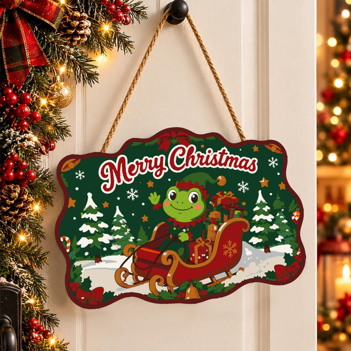 Frog in a Red Sleigh paint by numbers hanging sign – image 16