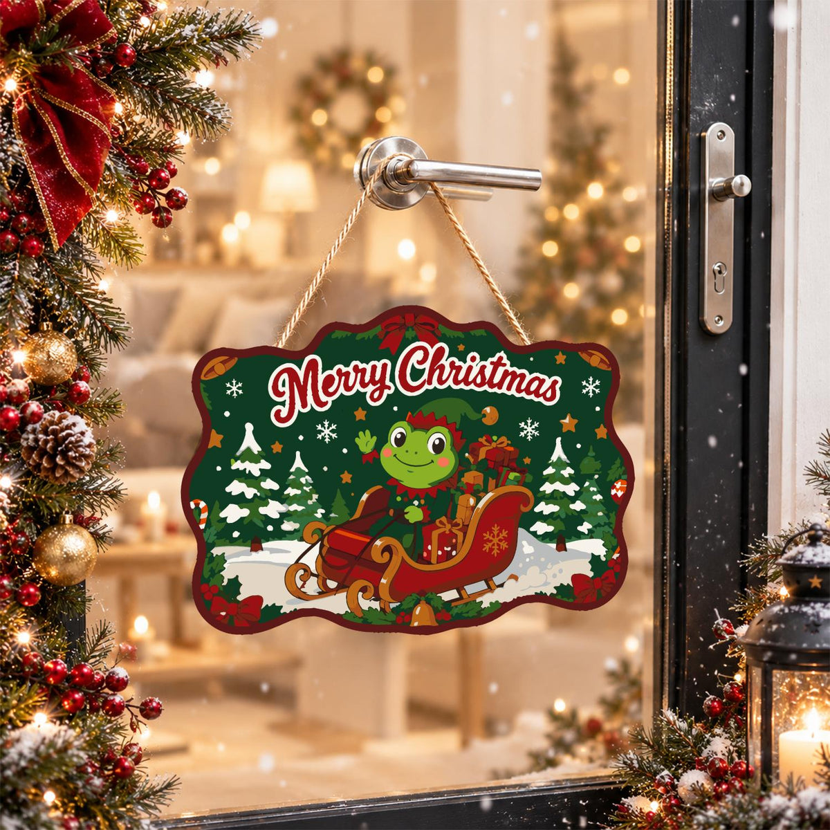 Frog in a Red Sleigh paint by numbers hanging sign – image 17