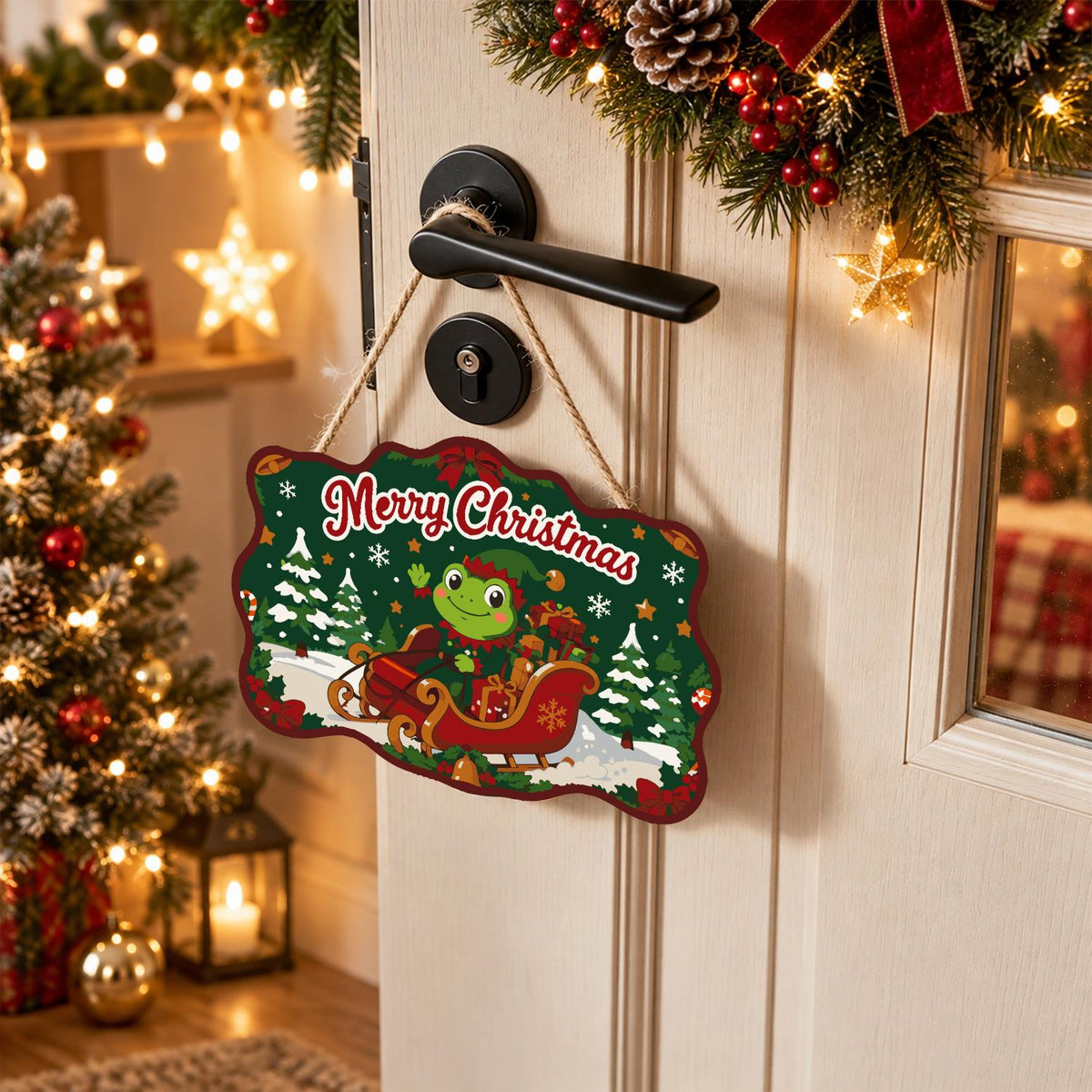 Frog in a Red Sleigh paint by numbers hanging sign – image 18