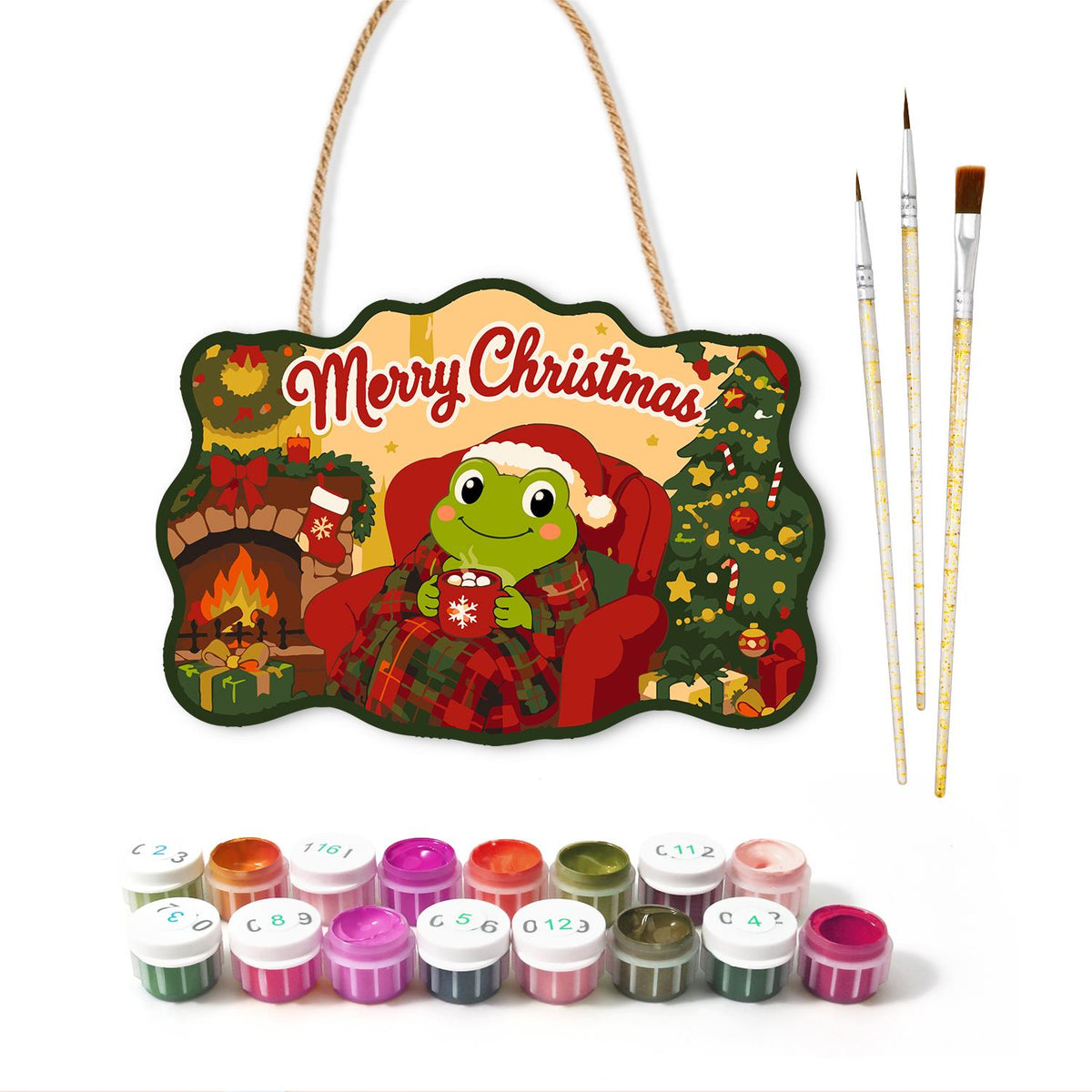Fireside Frog with Cocoa paint by numbers hanging sign – image 2
