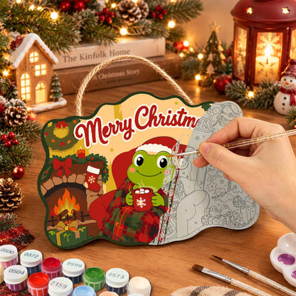 Fireside Frog with Cocoa paint by numbers hanging sign – image 7