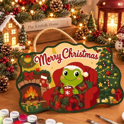 Fireside Frog with Cocoa paint by numbers hanging sign – image 8
