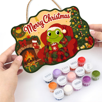 Fireside Frog with Cocoa paint by numbers hanging sign – image 9