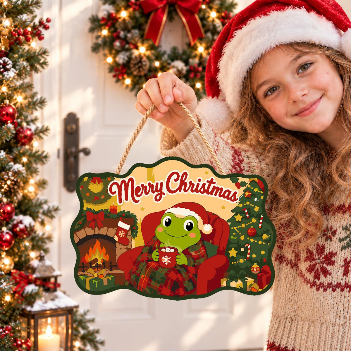 Fireside Frog with Cocoa paint by numbers hanging sign – image 13