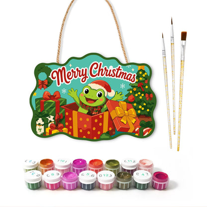Frog Bursting From a Red Present paint by numbers hanging sign – image 2