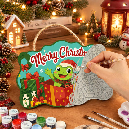Frog Bursting From a Red Present paint by numbers hanging sign – image 7