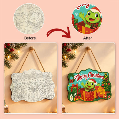 Frog Bursting From a Red Present paint by numbers hanging sign – image 10