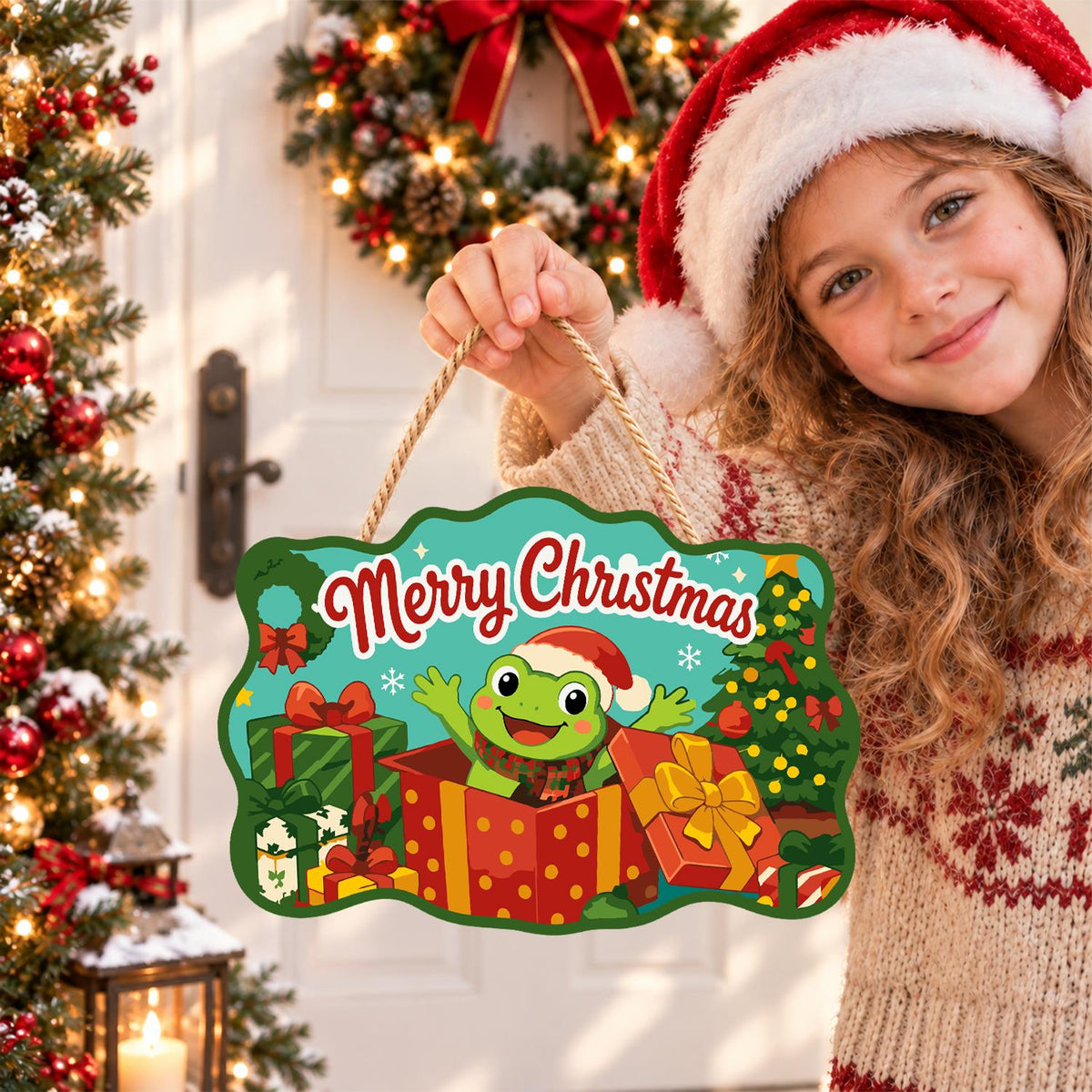 Frog Bursting From a Red Present paint by numbers hanging sign – image 13