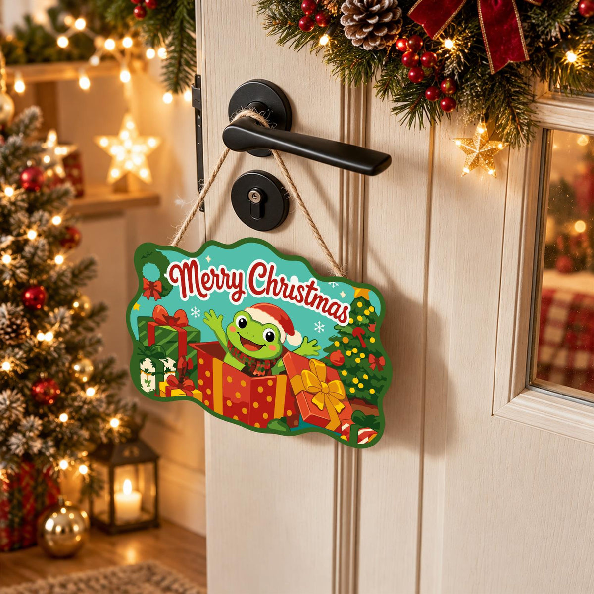 Frog Bursting From a Red Present paint by numbers hanging sign – image 18