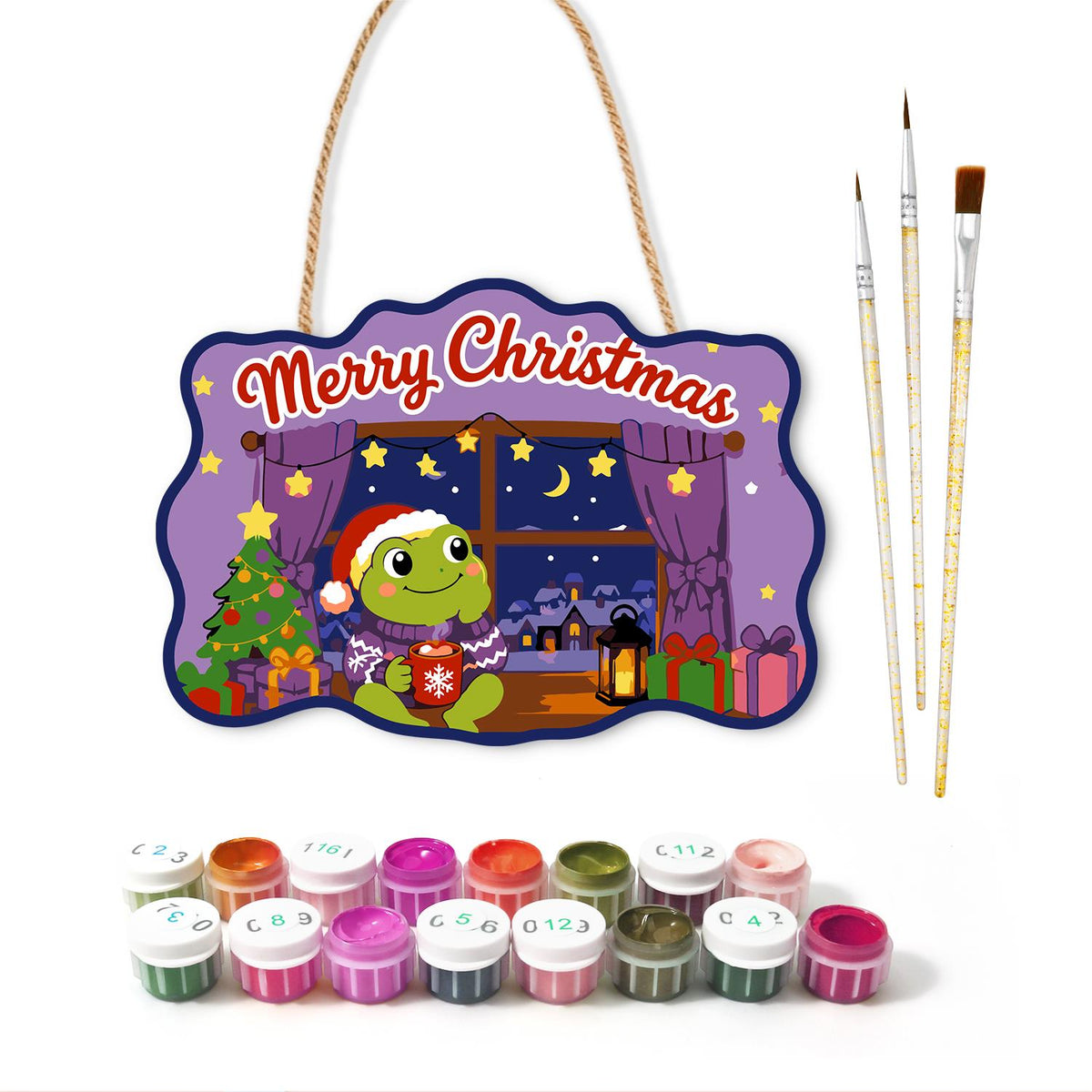 Starry Window Frog with Cocoa paint by numbers hanging sign – image 2