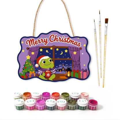 Starry Window Frog with Cocoa paint by numbers hanging sign – image 2