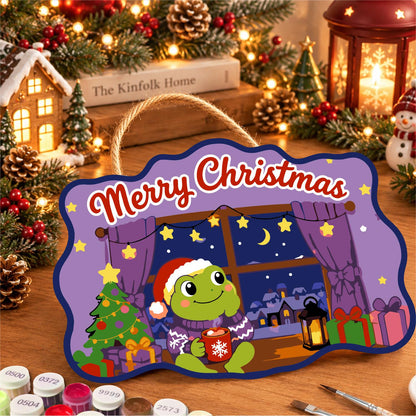 Starry Window Frog with Cocoa paint by numbers hanging sign – image 8