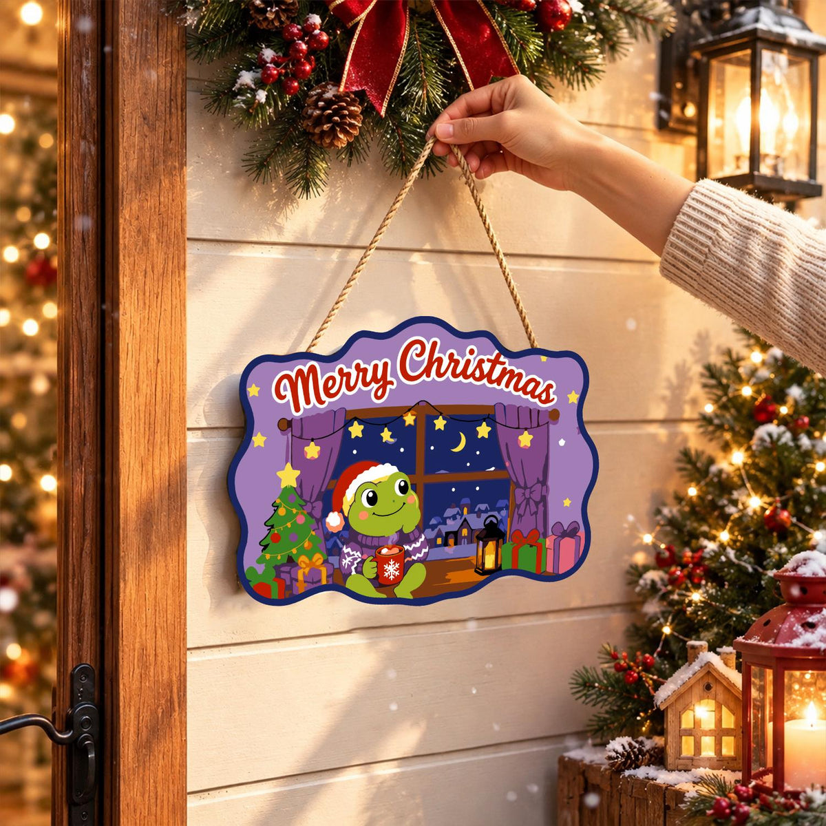 Starry Window Frog with Cocoa paint by numbers hanging sign – image 14