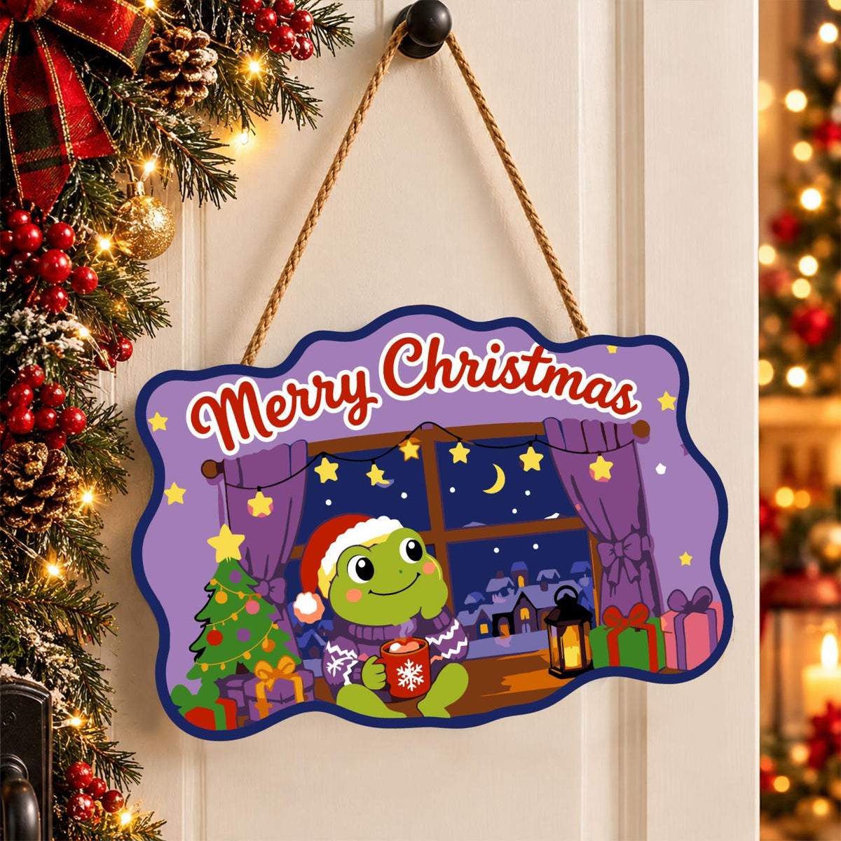 Starry Window Frog with Cocoa paint by numbers hanging sign – image 16