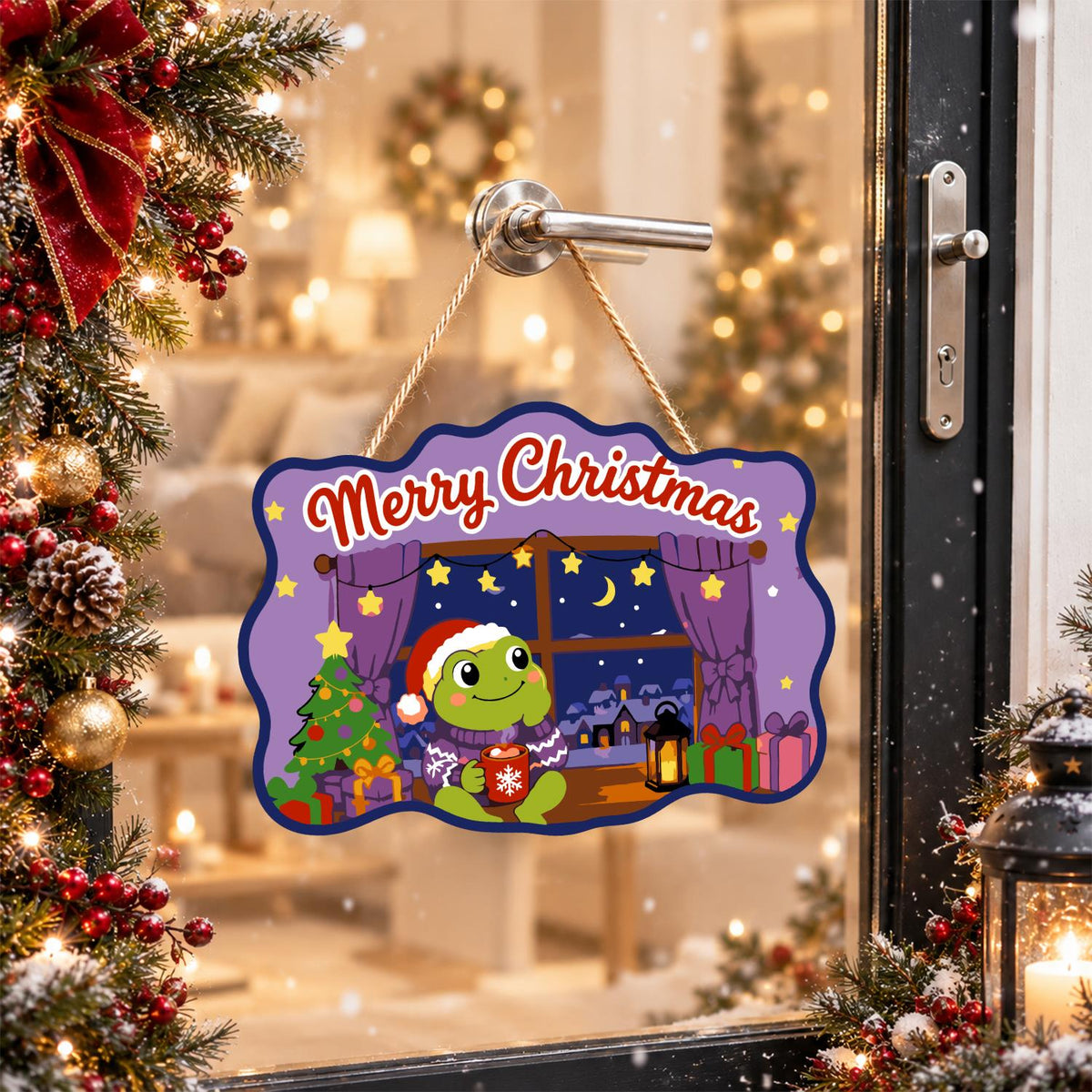 Starry Window Frog with Cocoa paint by numbers hanging sign – image 17