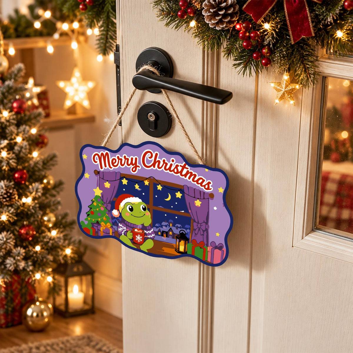 Starry Window Frog with Cocoa paint by numbers hanging sign – image 18