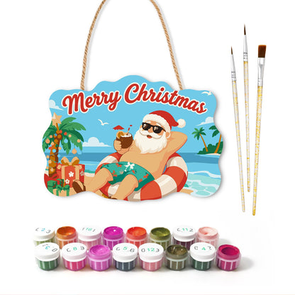 Swim Ring Santa with Coconut paint by numbers hanging sign – image 2