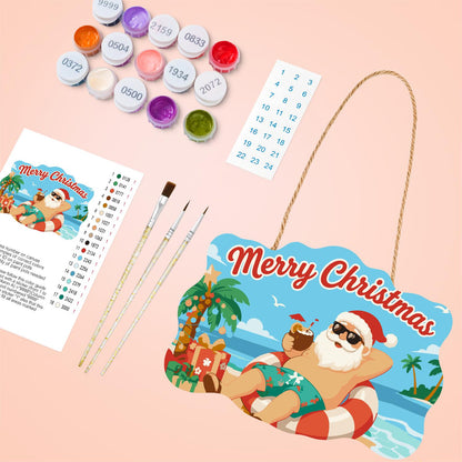 Swim Ring Santa with Coconut paint by numbers hanging sign – image 4