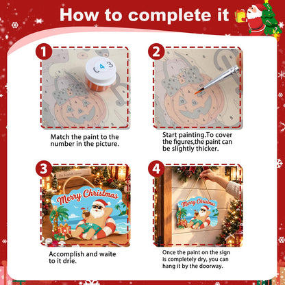 Swim Ring Santa with Coconut paint by numbers hanging sign – image 6