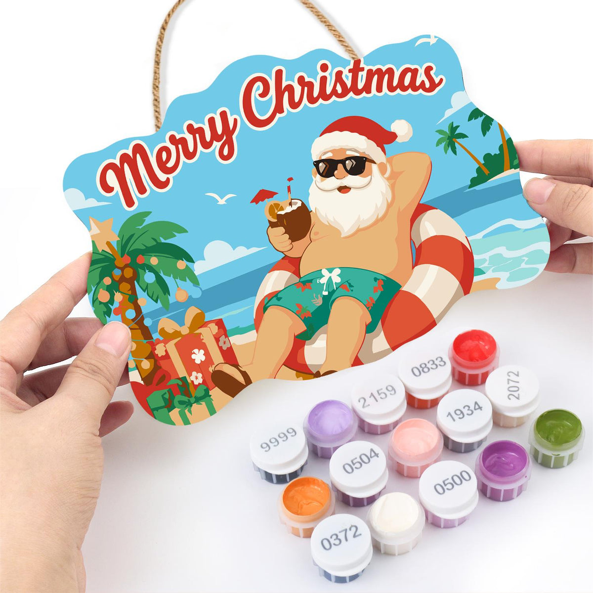 Swim Ring Santa with Coconut paint by numbers hanging sign – image 9