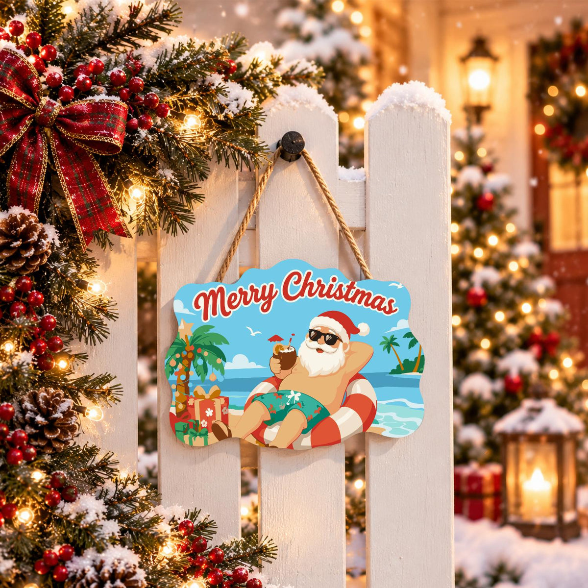 Swim Ring Santa with Coconut paint by numbers hanging sign – image 15