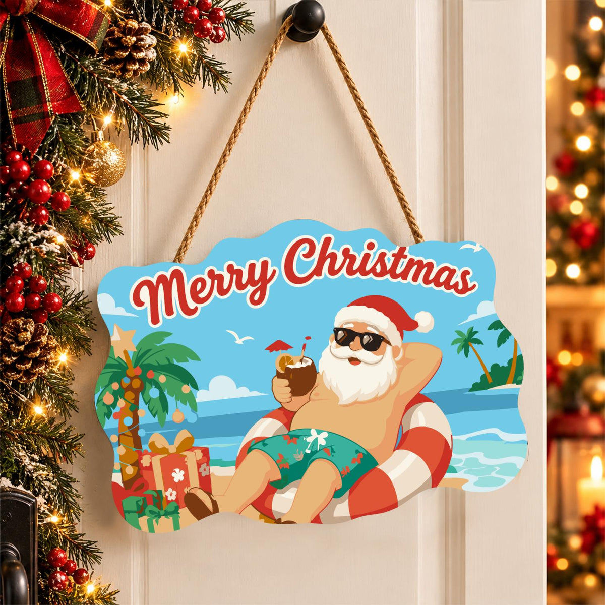 Swim Ring Santa with Coconut paint by numbers hanging sign – image 16