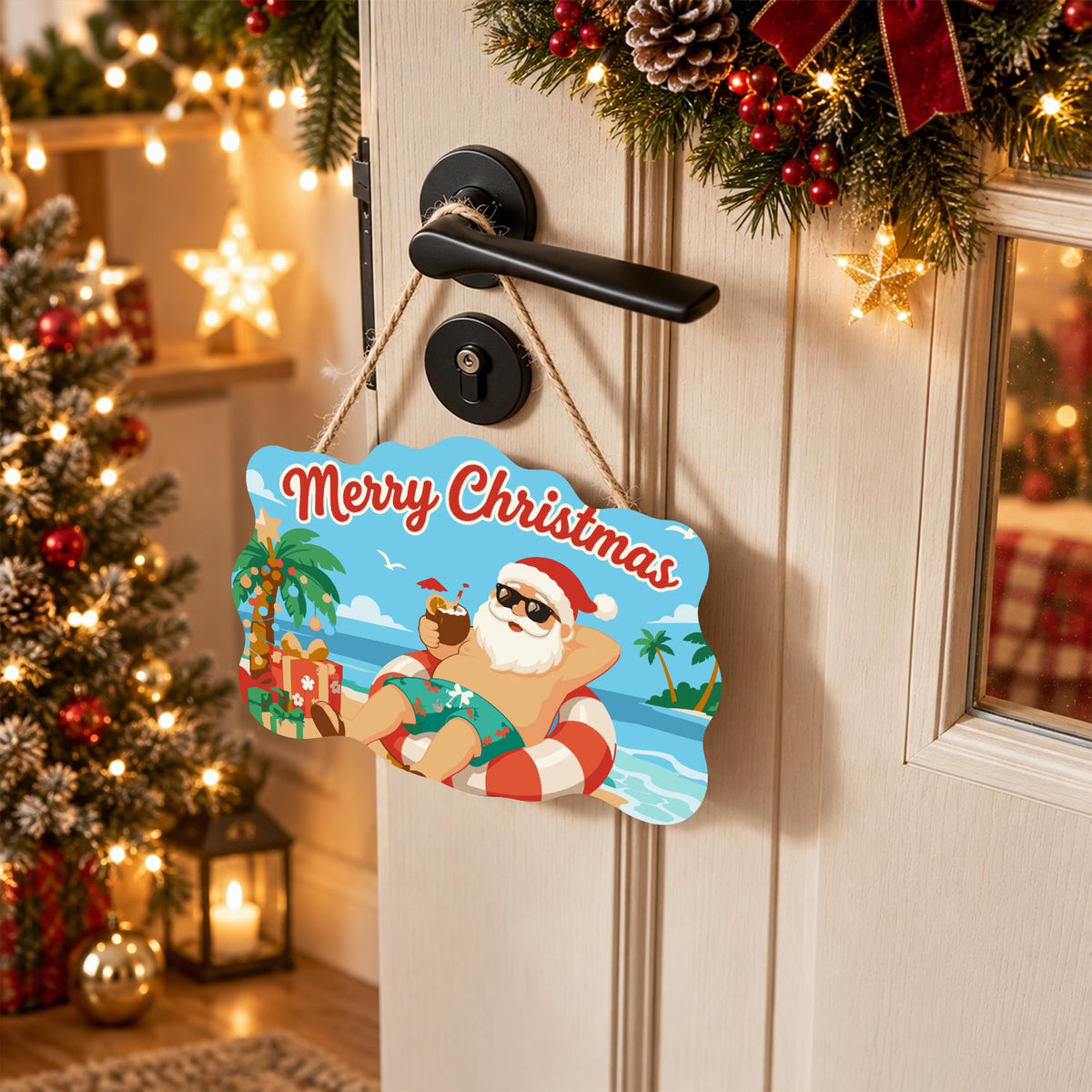 Swim Ring Santa with Coconut paint by numbers hanging sign – image 18