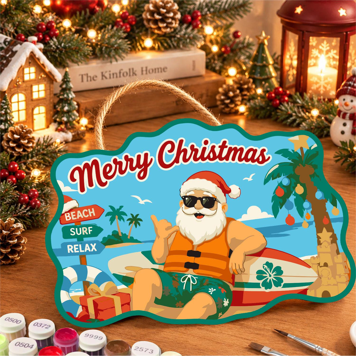 Surfer Santa in a Life Vest paint by numbers hanging sign – image 8