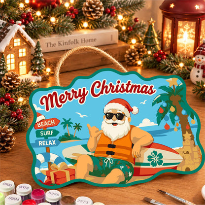 Surfer Santa in a Life Vest paint by numbers hanging sign – image 8