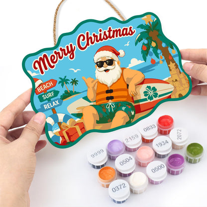 Surfer Santa in a Life Vest paint by numbers hanging sign – image 9
