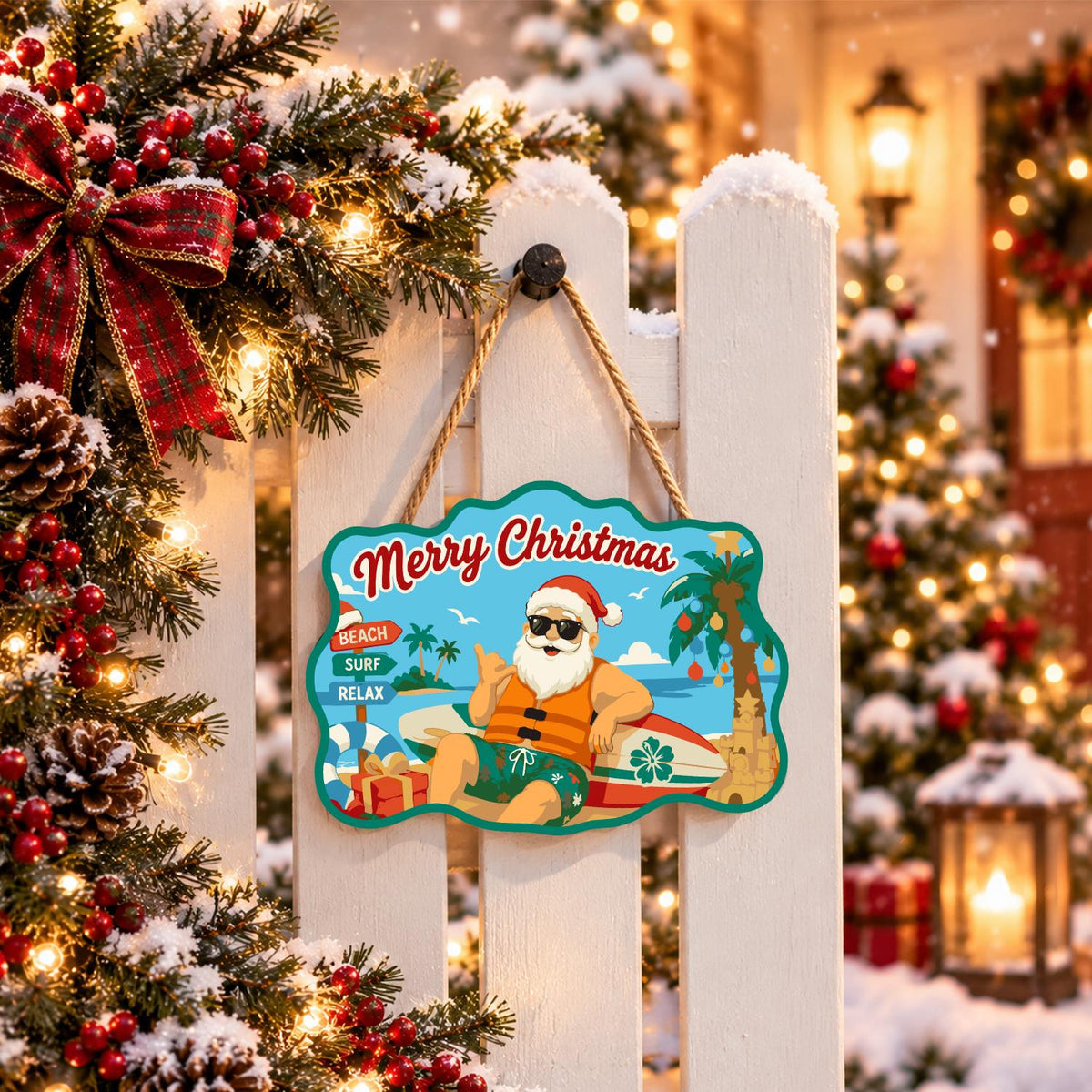 Surfer Santa in a Life Vest paint by numbers hanging sign – image 15