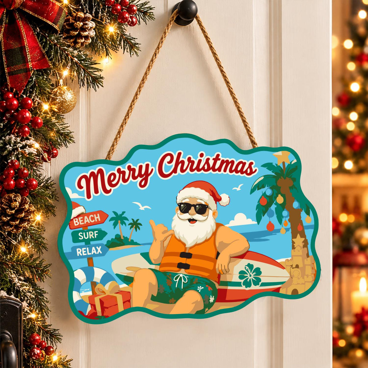Surfer Santa in a Life Vest paint by numbers hanging sign – image 16