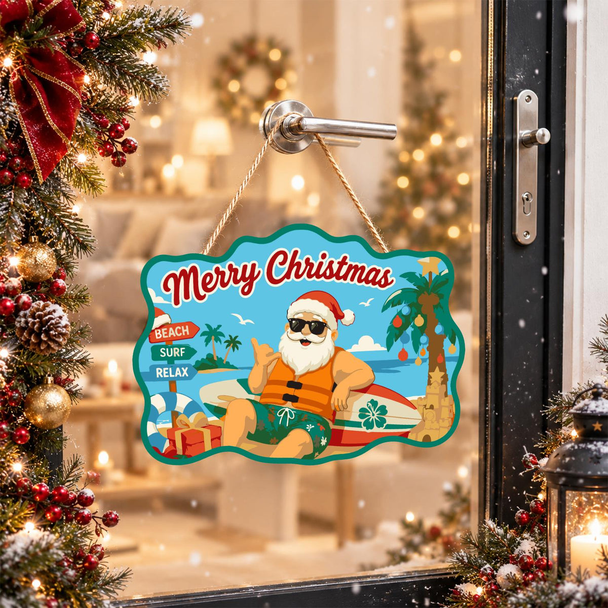 Surfer Santa in a Life Vest paint by numbers hanging sign – image 17