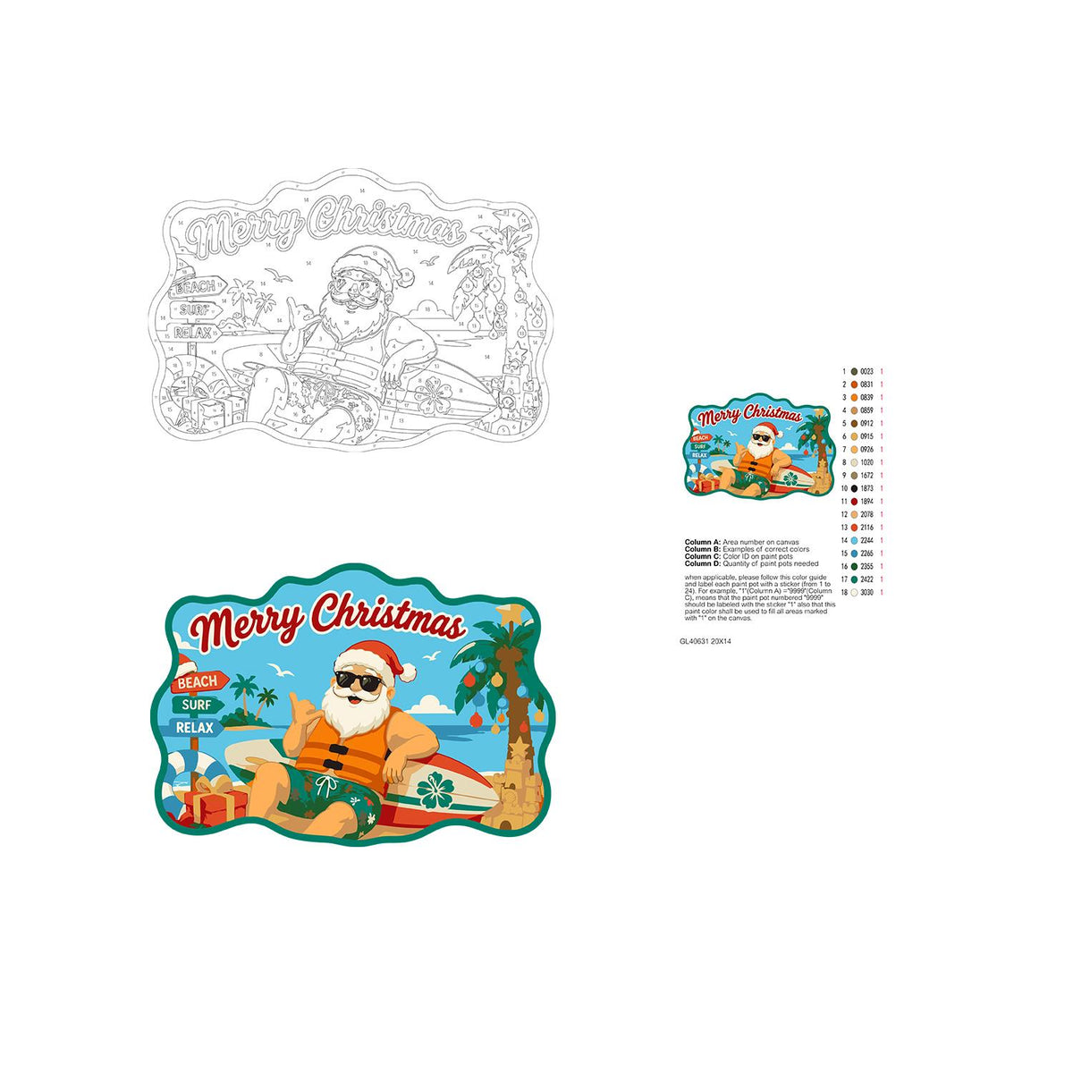 Surfer Santa in a Life Vest paint by numbers hanging sign – image 19