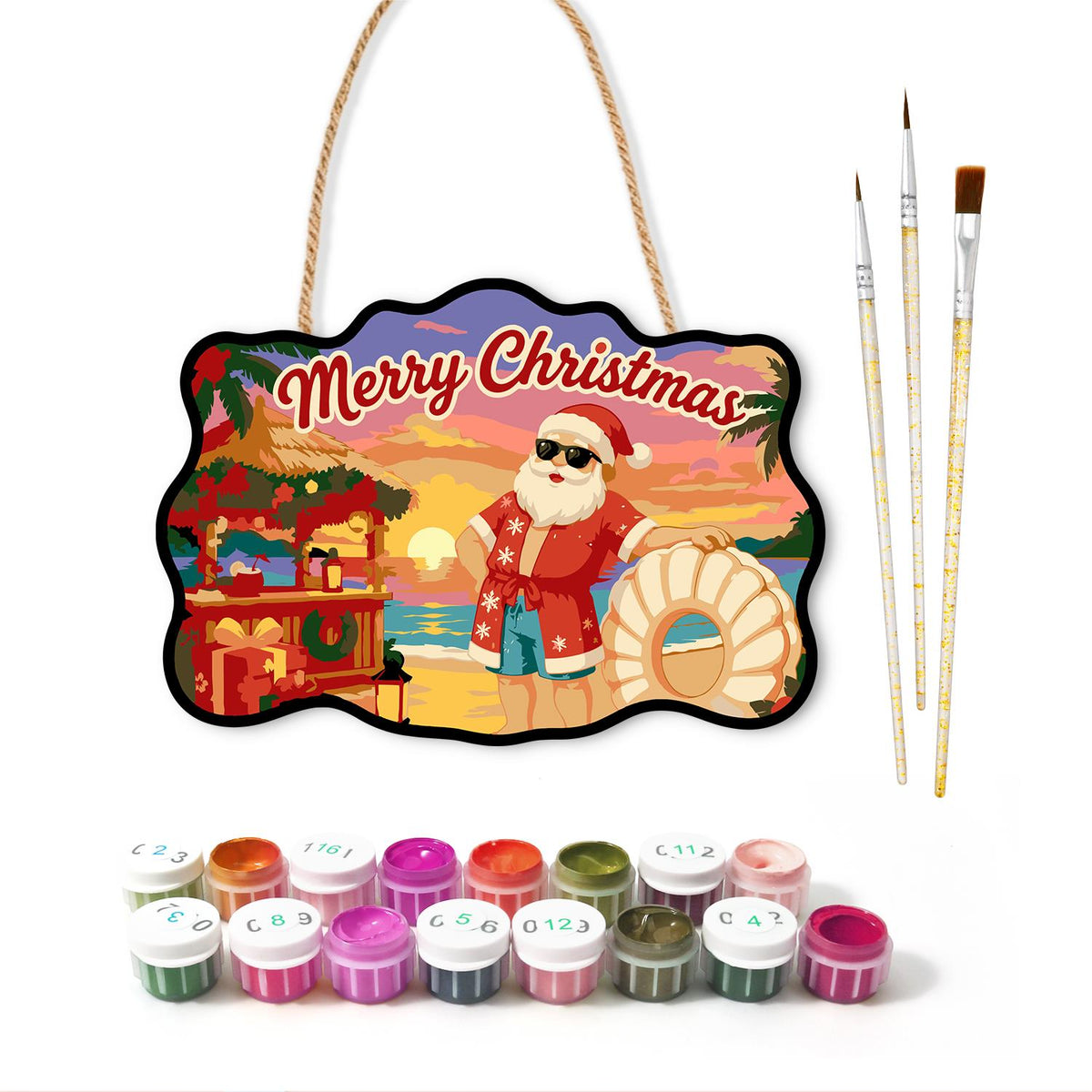 Hawaiian Shirt Santa at Dusk paint by numbers hanging sign – image 2