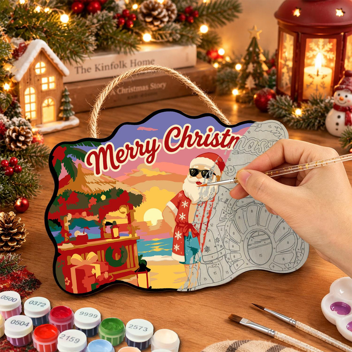 Hawaiian Shirt Santa at Dusk paint by numbers hanging sign – image 7