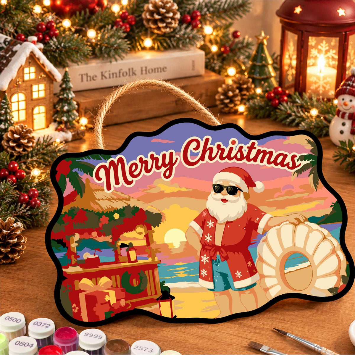 Hawaiian Shirt Santa at Dusk paint by numbers hanging sign – image 8