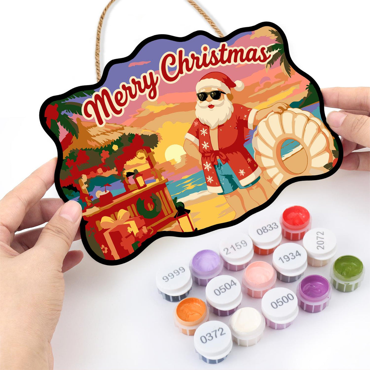 Hawaiian Shirt Santa at Dusk paint by numbers hanging sign – image 9