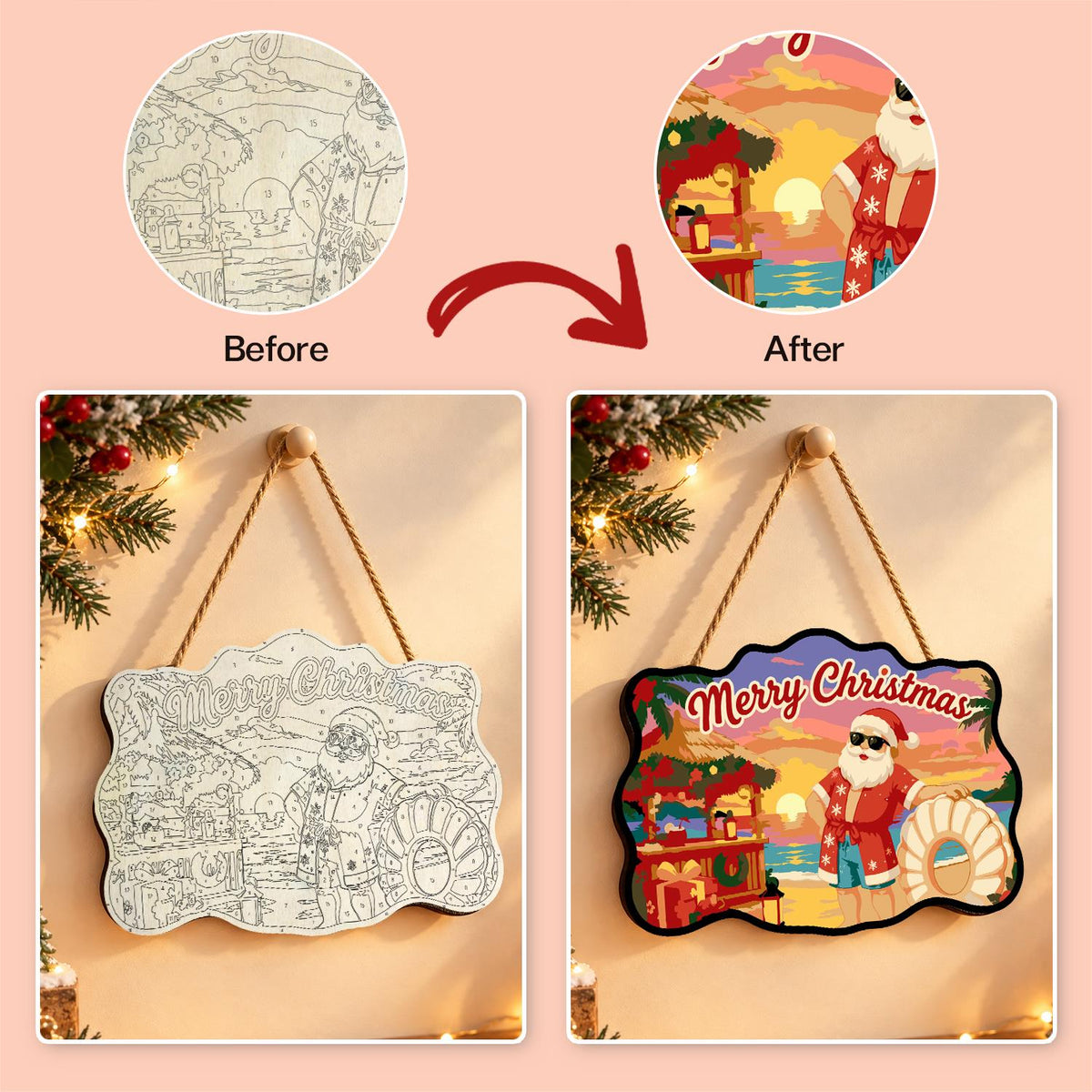 Hawaiian Shirt Santa at Dusk paint by numbers hanging sign – image 10