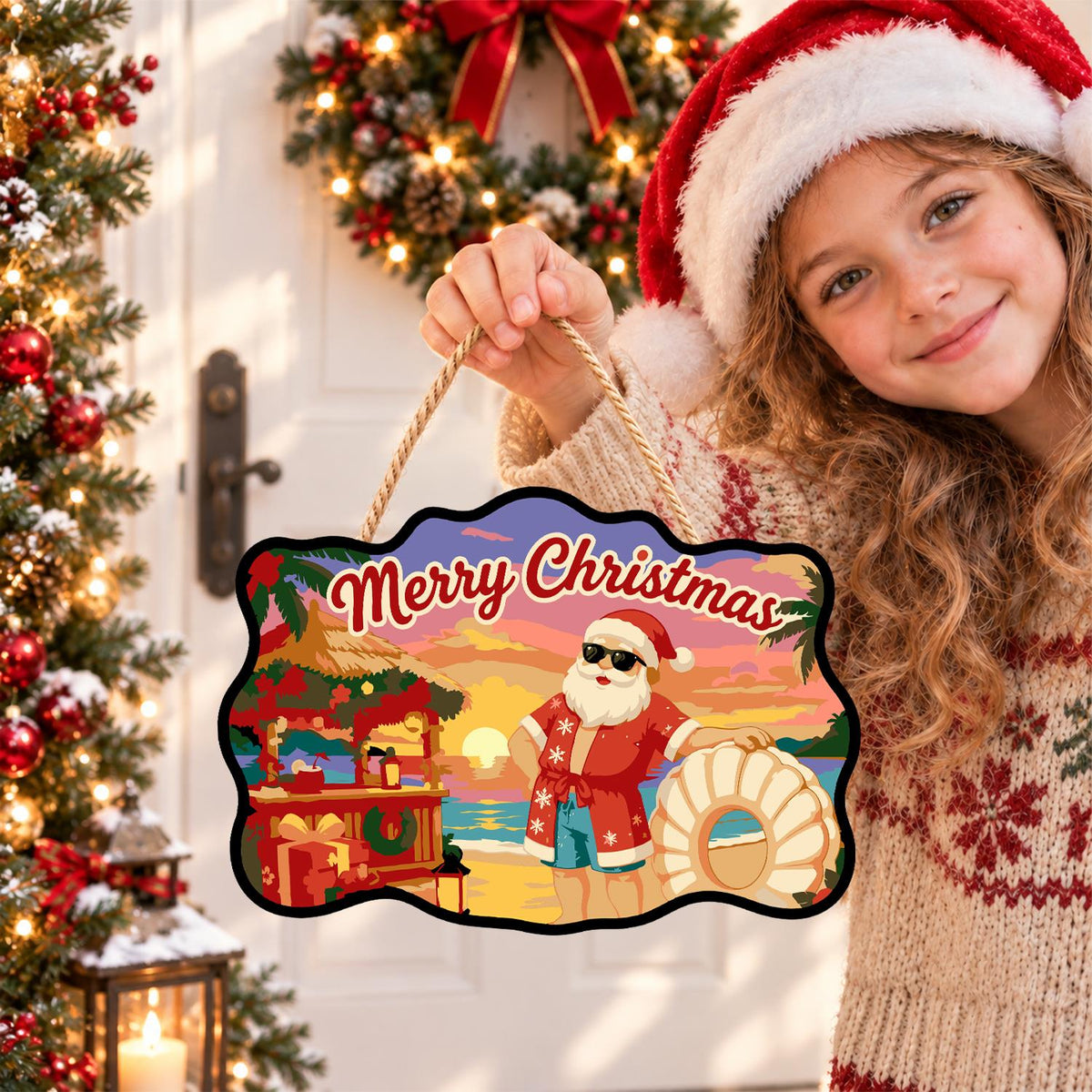 Hawaiian Shirt Santa at Dusk paint by numbers hanging sign – image 13