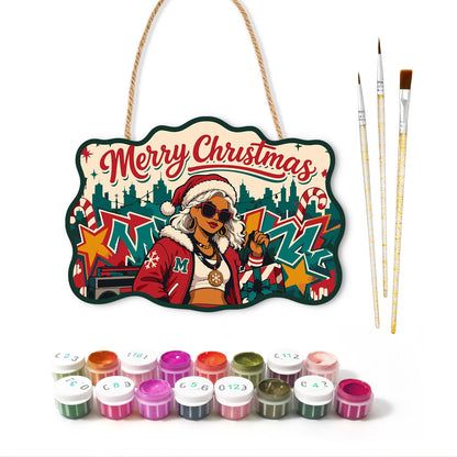 Graffiti Santa Hat Diva paint by numbers hanging sign – image 2