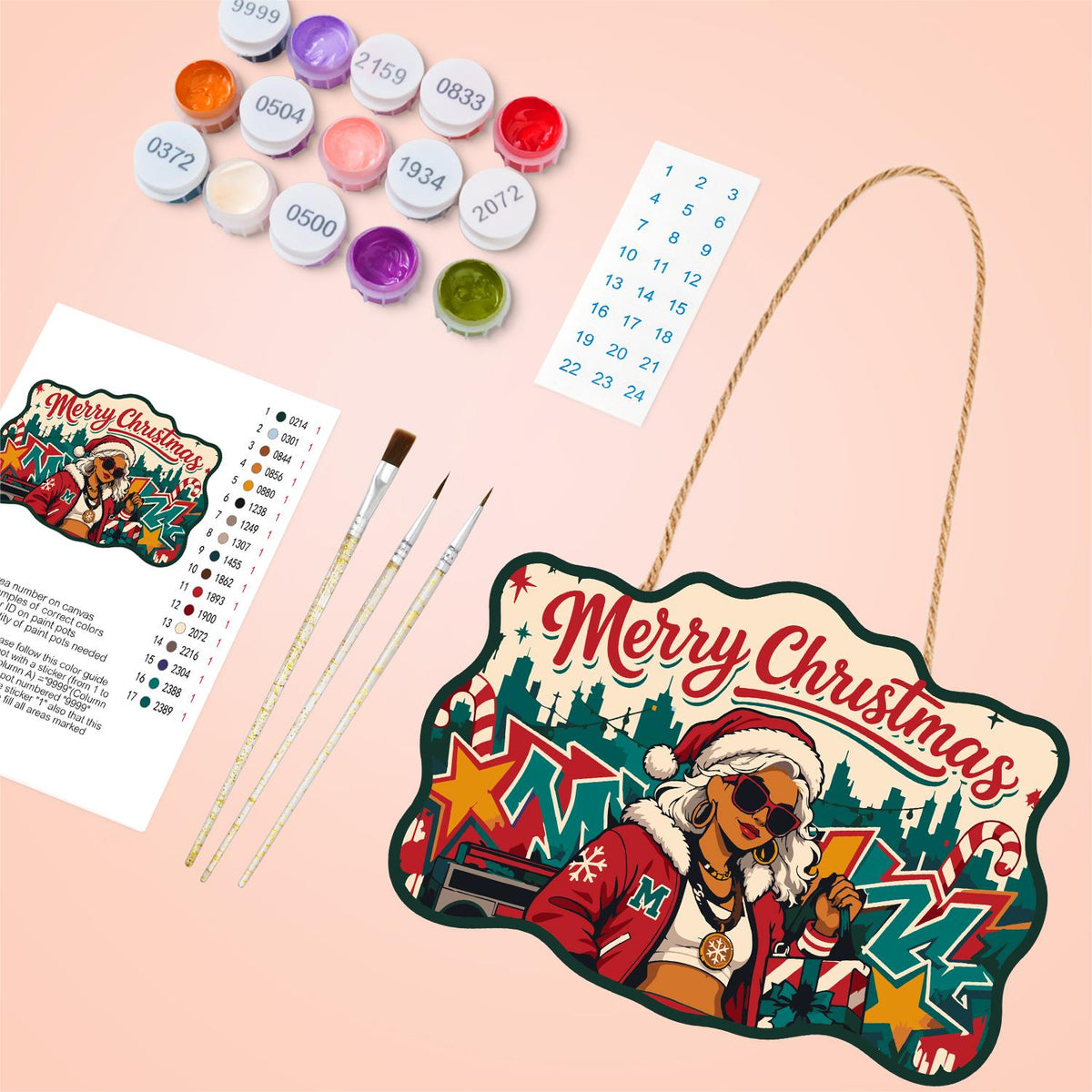 Graffiti Santa Hat Diva paint by numbers hanging sign – image 4