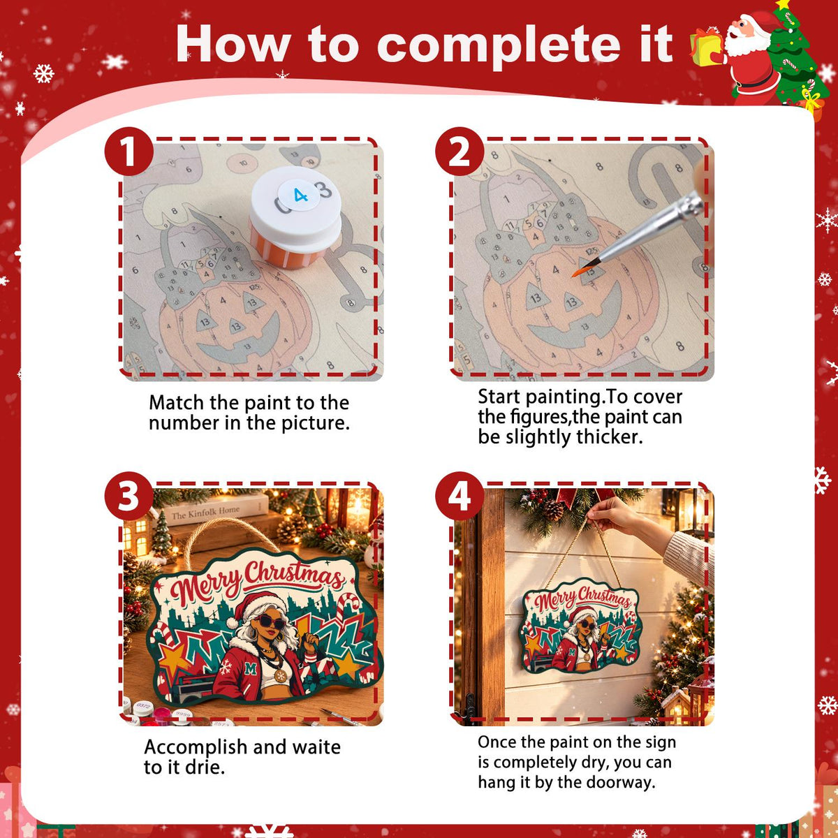 Graffiti Santa Hat Diva paint by numbers hanging sign – image 6