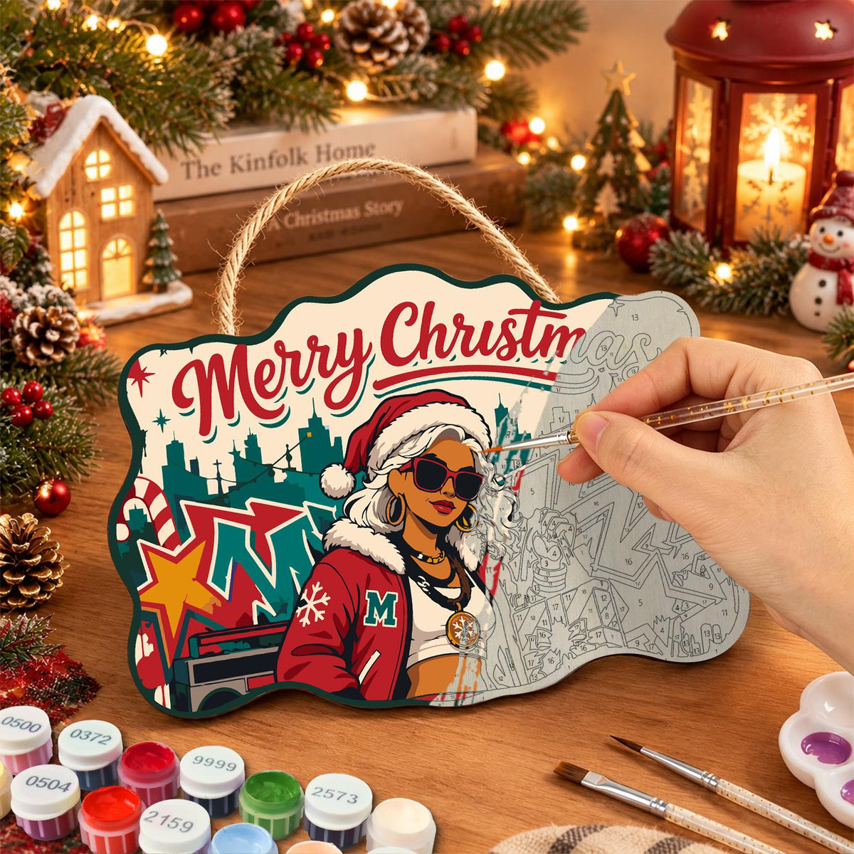 Graffiti Santa Hat Diva paint by numbers hanging sign – image 7